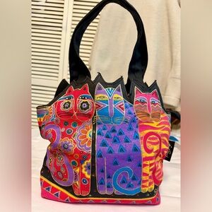 Laurel Burch Colorful Cat Lover’s Canvas Handbag